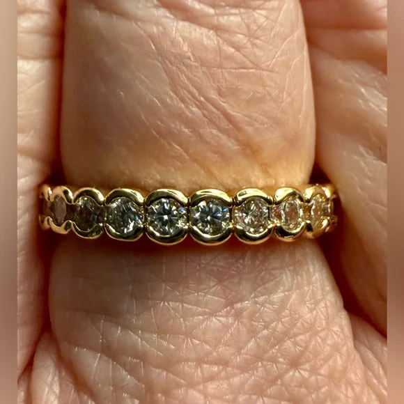 Ring - sz 8 - gold tone band with clear crystals - new! Dainty - classic. BOGO - Picture 5 of 10